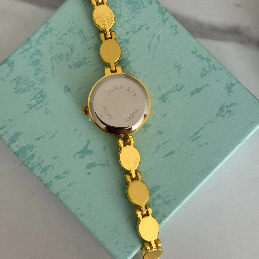Sku:0223‎ vintage style gold mini watch with multicolored stones + in a gift box